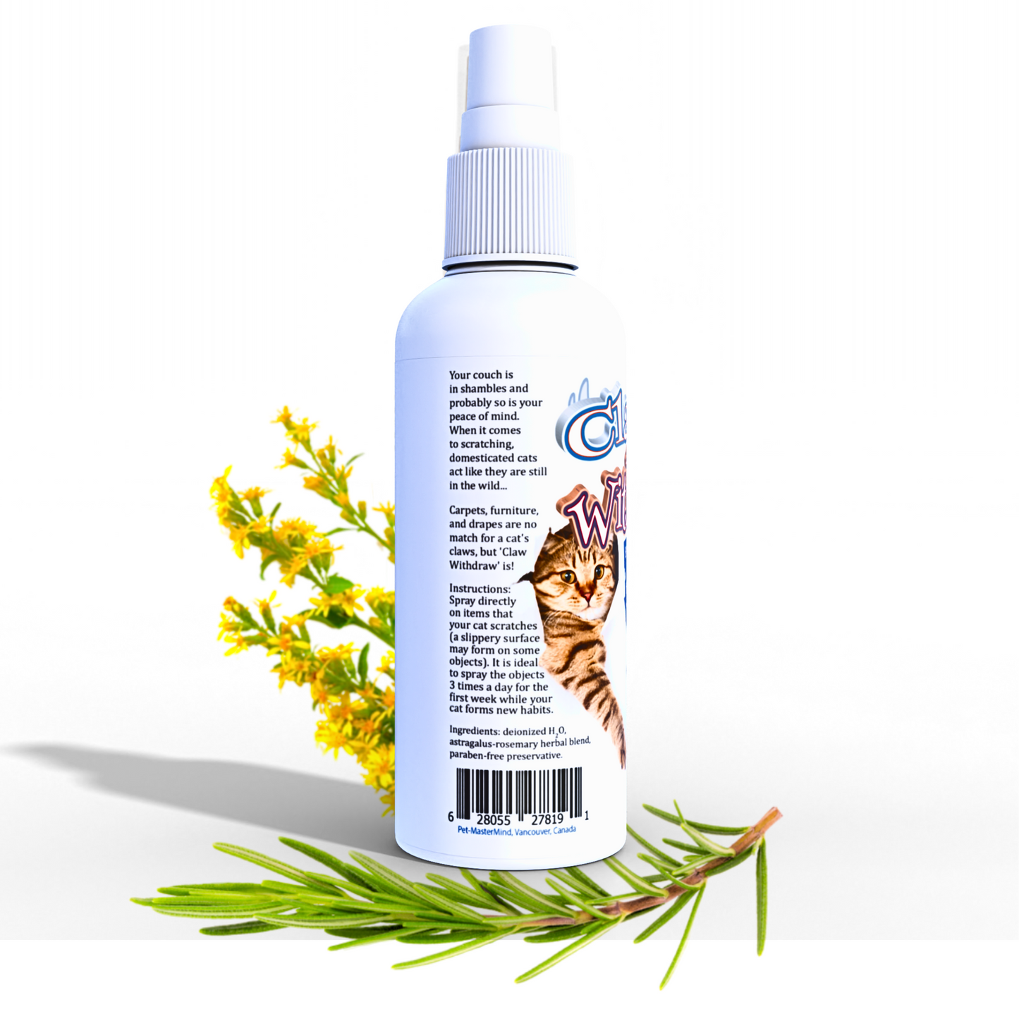 Claw Withdraw No Scratch Spray for Cats - Stop Cat Scratching with this Natural Cat Deterrent For Furniture, Carpets, Drapes, Leather, Fabric and More - 8 oz