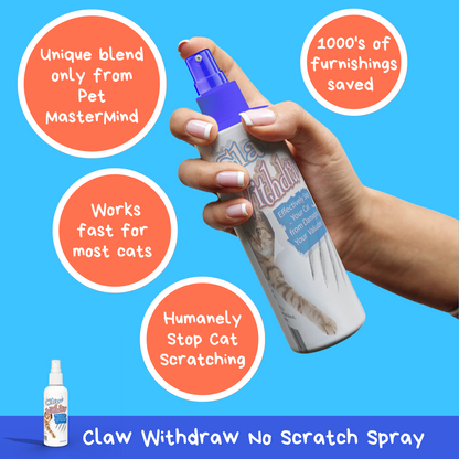 Claw Withdraw No Scratch Spray for Cats - Stop Cat Scratching with this Natural Cat Deterrent For Furniture, Carpets, Drapes, Leather, Fabric and More - 8 oz