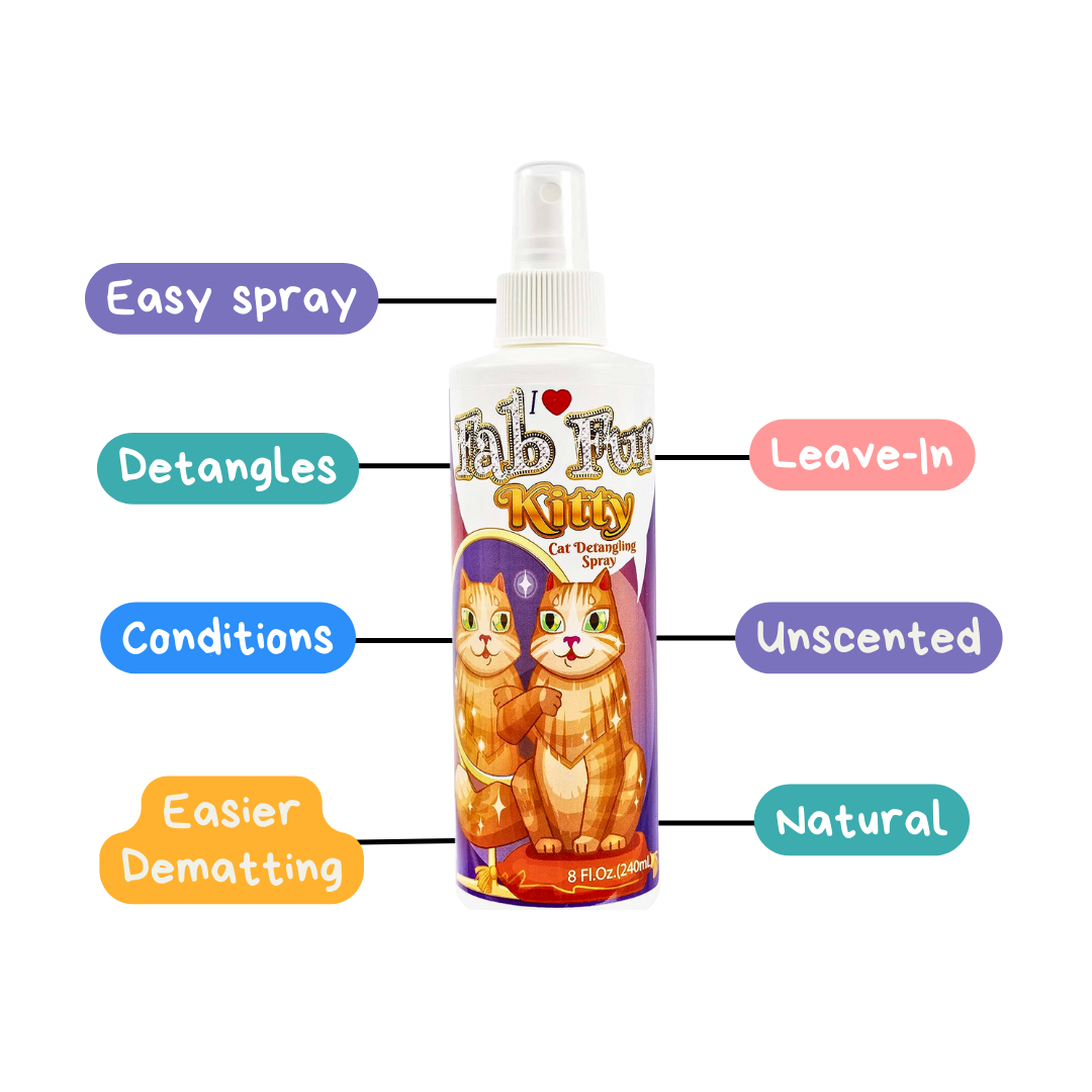 Pet MasterMind Fab Fur Kitty Cat Detangler Spray for Matted Hair, Best Cat Matted Fur Remover for Cats Who Like to Look Their Best, Cat Conditioner Spray for Grooming and Dematting, Premium Natural Ingredients, Unscented as Cats Prefer, 8 oz Bottle
